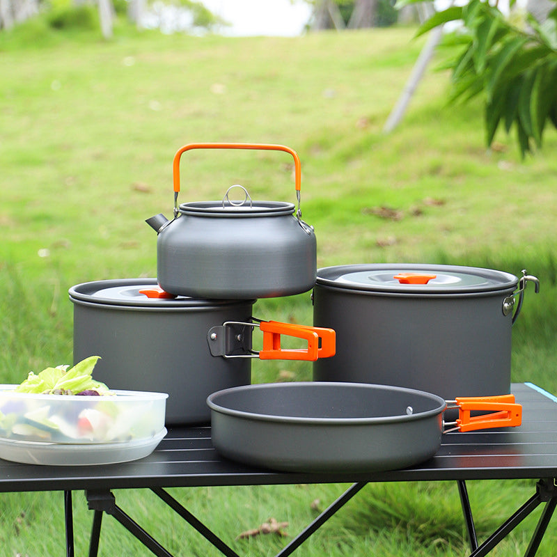 Lightweight Non-Stick Camping Cookware Kit with Stackable Pots Pans & Storage Bag