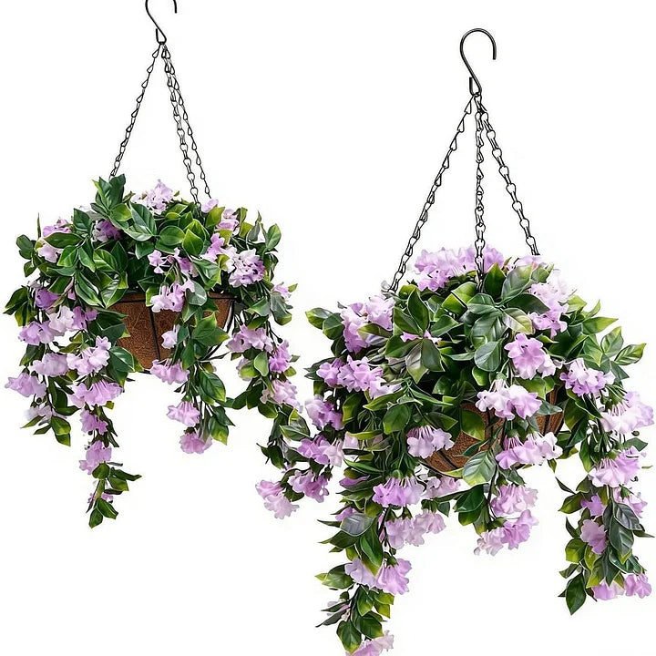 UV Protected Artificial Crepe Myrtle Hanging Basket with Coconut Liner for Outdoor Use