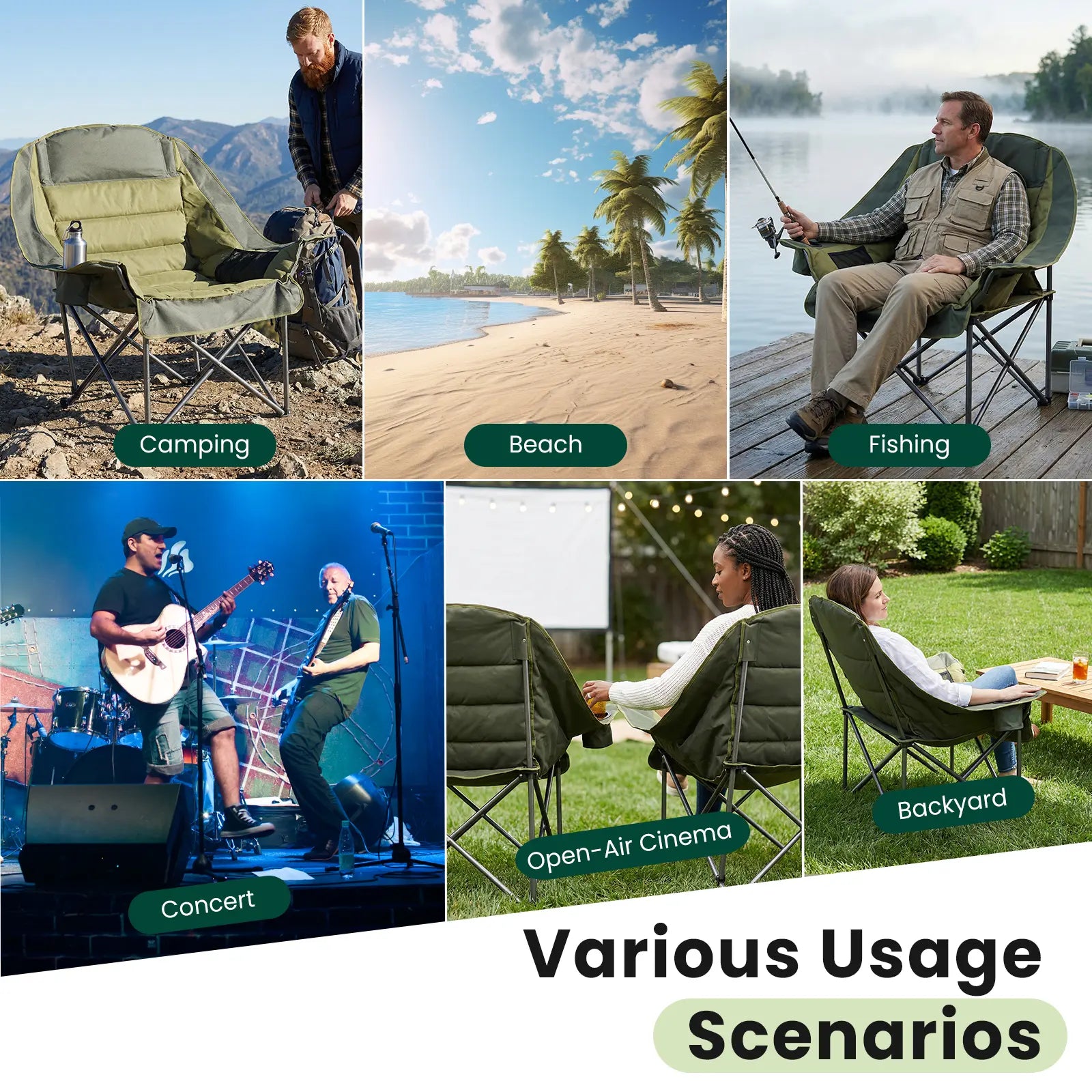 Heavy Duty Folding Camping Chair with Cup Holders and Side Pockets