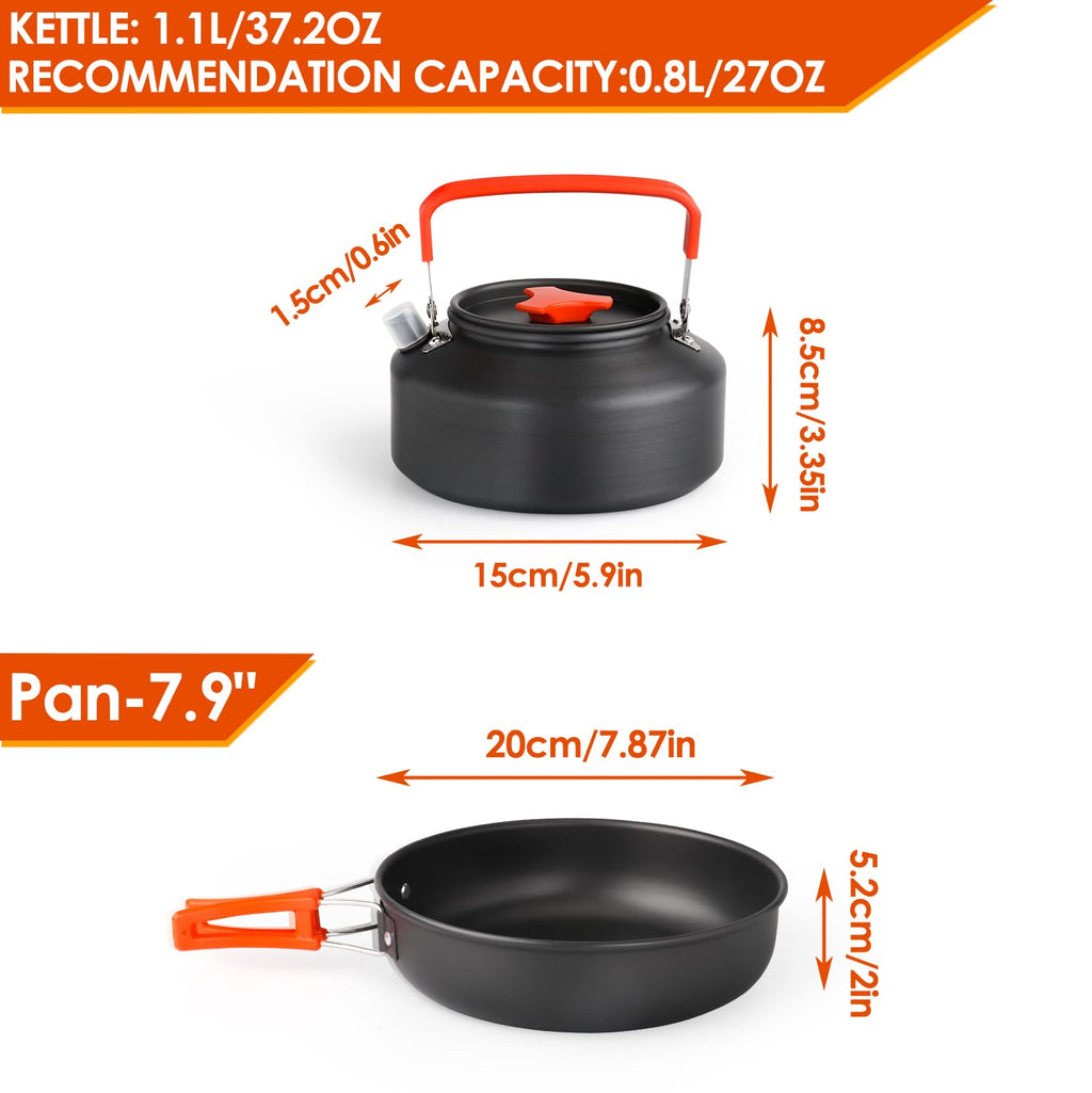 Lightweight Non-Stick Camping Cookware Kit with Stackable Pots Pans & Storage Bag