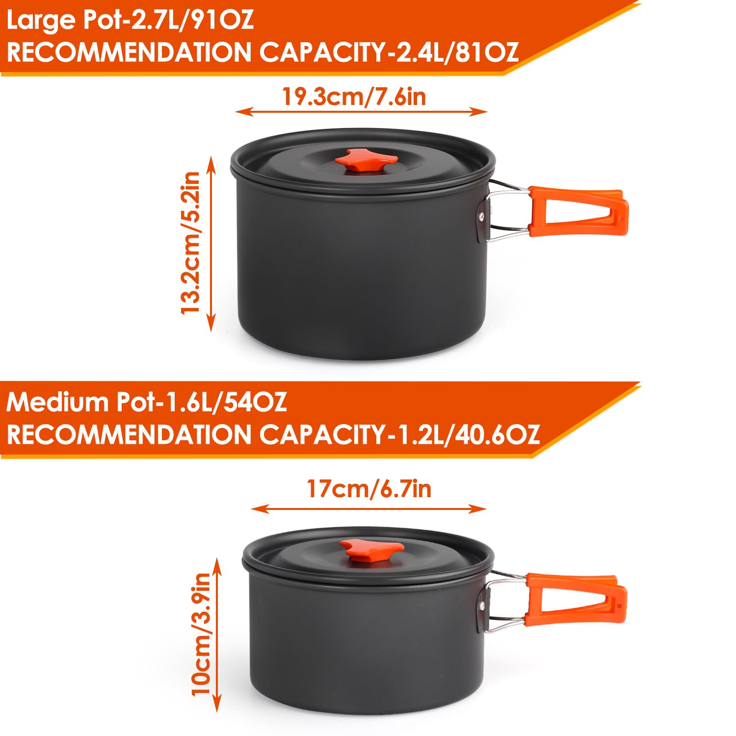 Lightweight Non-Stick Camping Cookware Kit with Stackable Pots Pans & Storage Bag