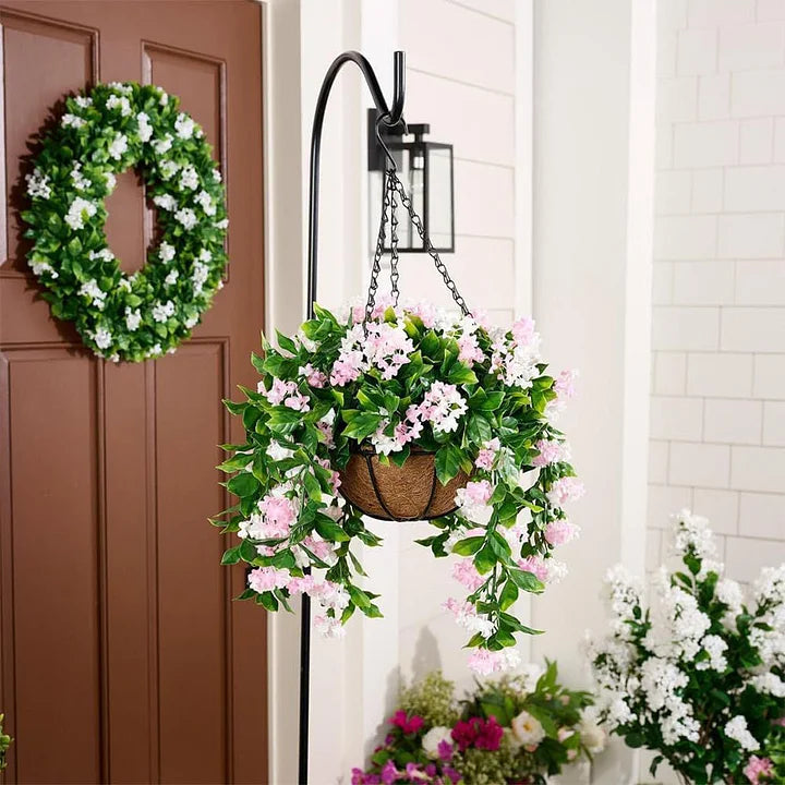UV Protected Artificial Crepe Myrtle Hanging Basket with Coconut Liner for Outdoor Use