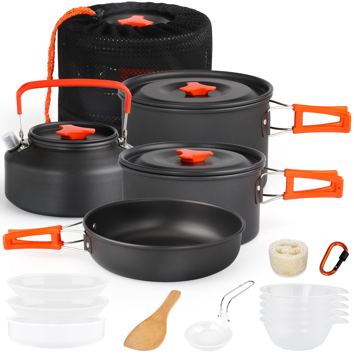 Lightweight Non-Stick Camping Cookware Kit with Stackable Pots Pans & Storage Bag