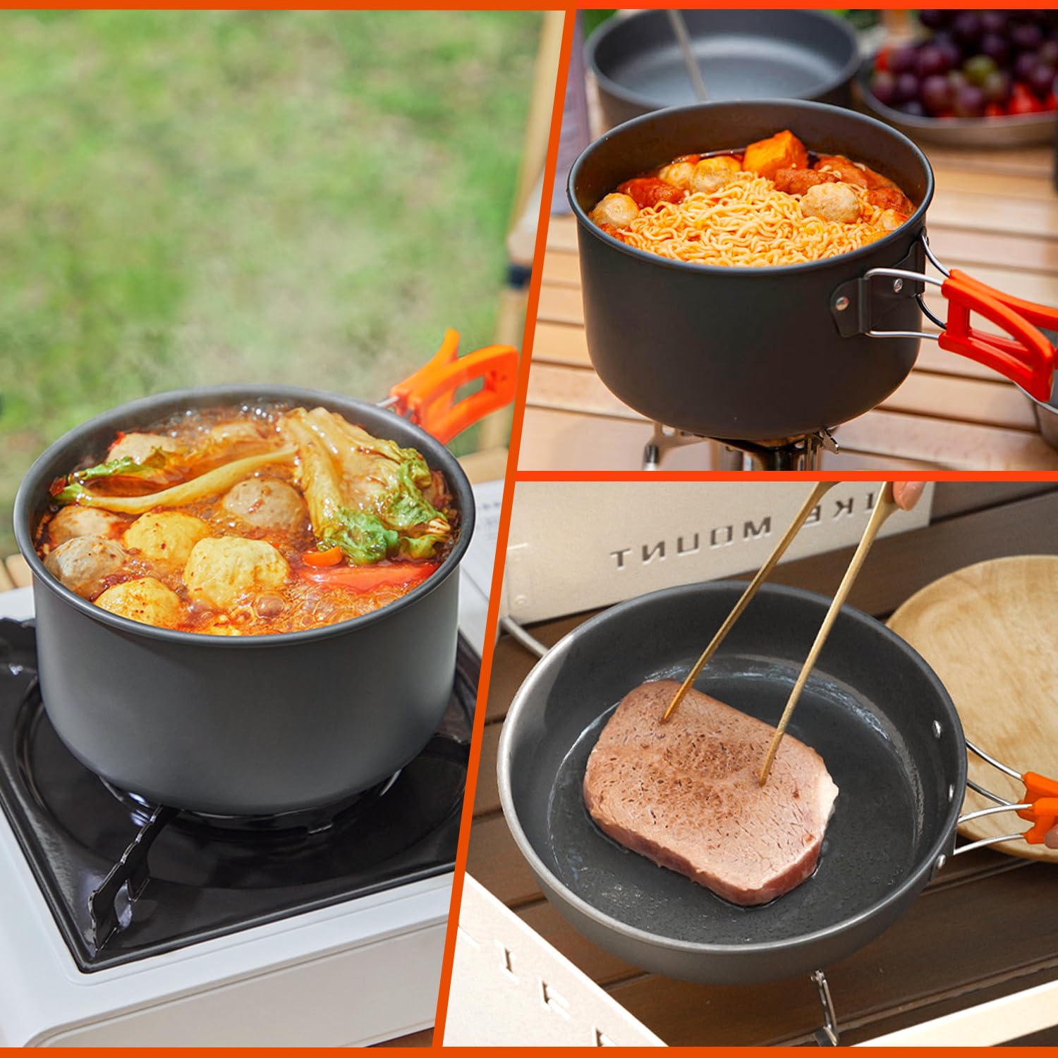 Lightweight Non-Stick Camping Cookware Kit with Stackable Pots Pans & Storage Bag