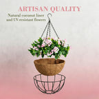 UV Protected Artificial Crepe Myrtle Hanging Basket with Coconut Liner for Outdoor Use
