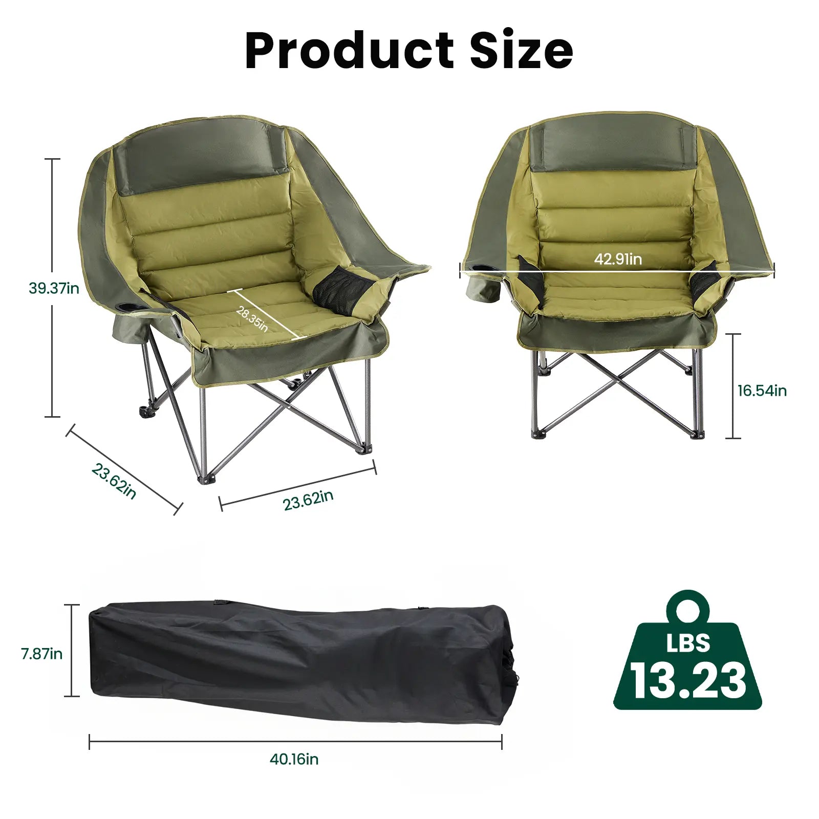 Heavy Duty Folding Camping Chair with Cup Holders and Side Pockets