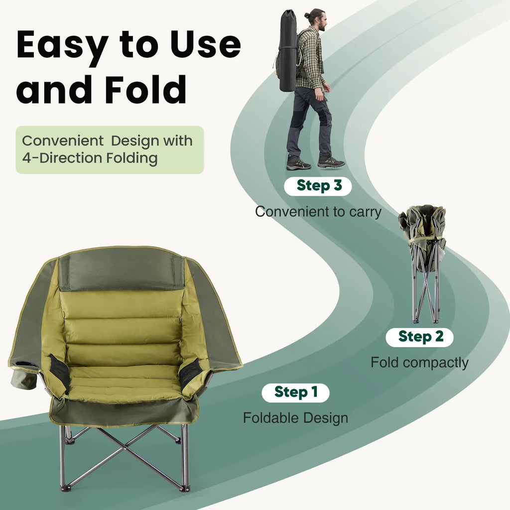 Heavy Duty Folding Camping Chair with Cup Holders and Side Pockets