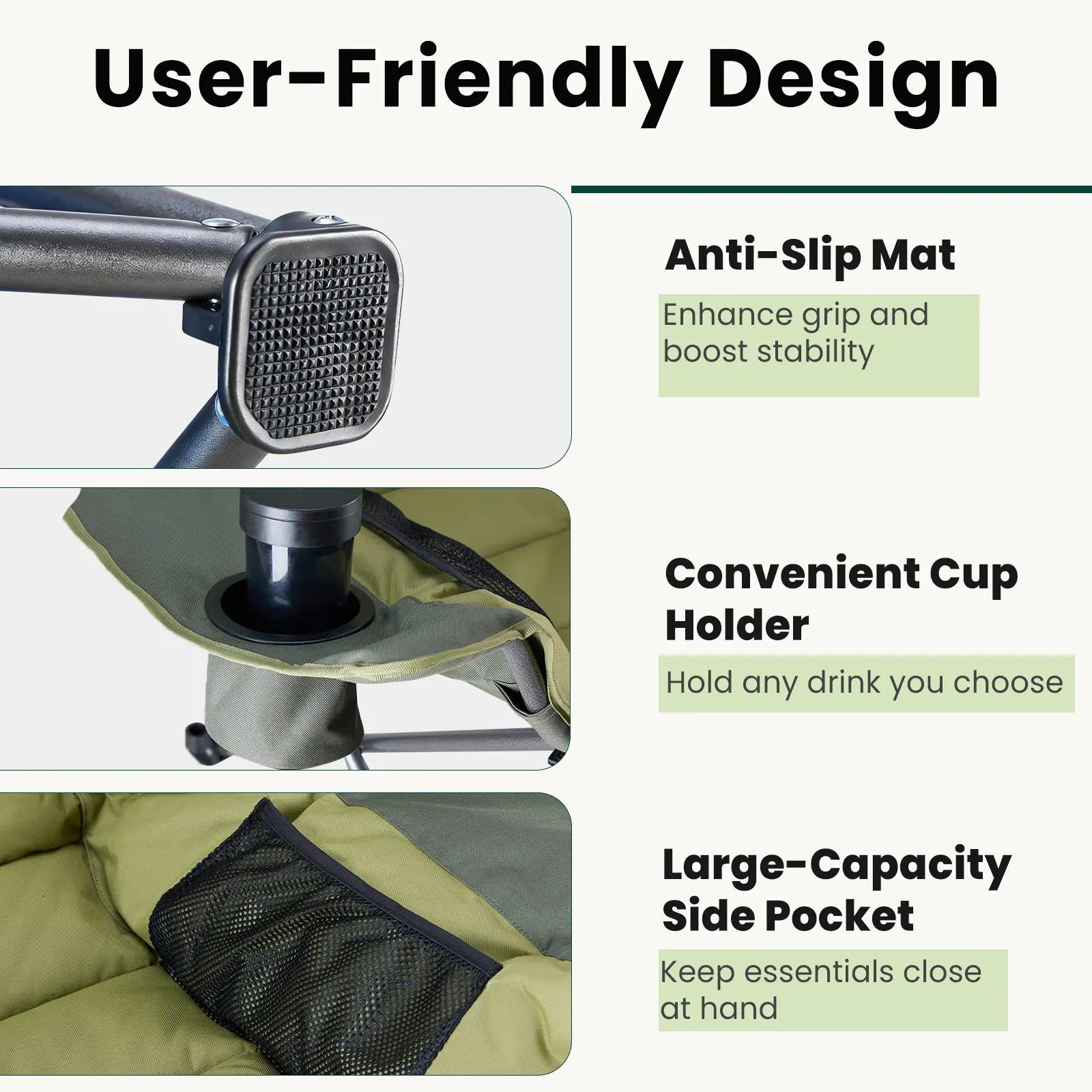 Heavy Duty Folding Camping Chair with Cup Holders and Side Pockets