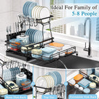 Extendable 2-Tier Dish Drying Rack with Anti-Rust Construction