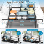 Extendable 2-Tier Dish Drying Rack with Anti-Rust Construction