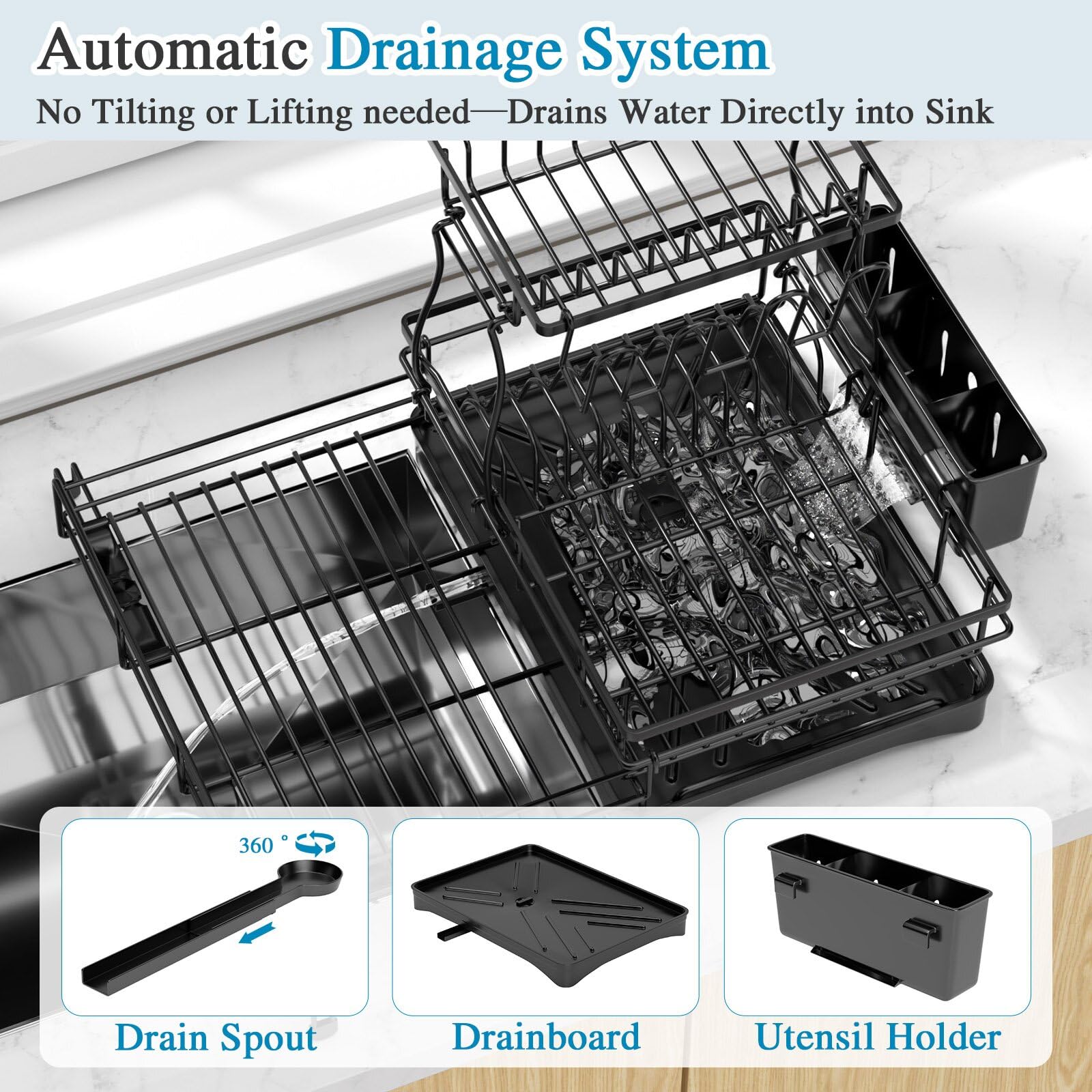 Extendable 2-Tier Dish Drying Rack with Anti-Rust Construction