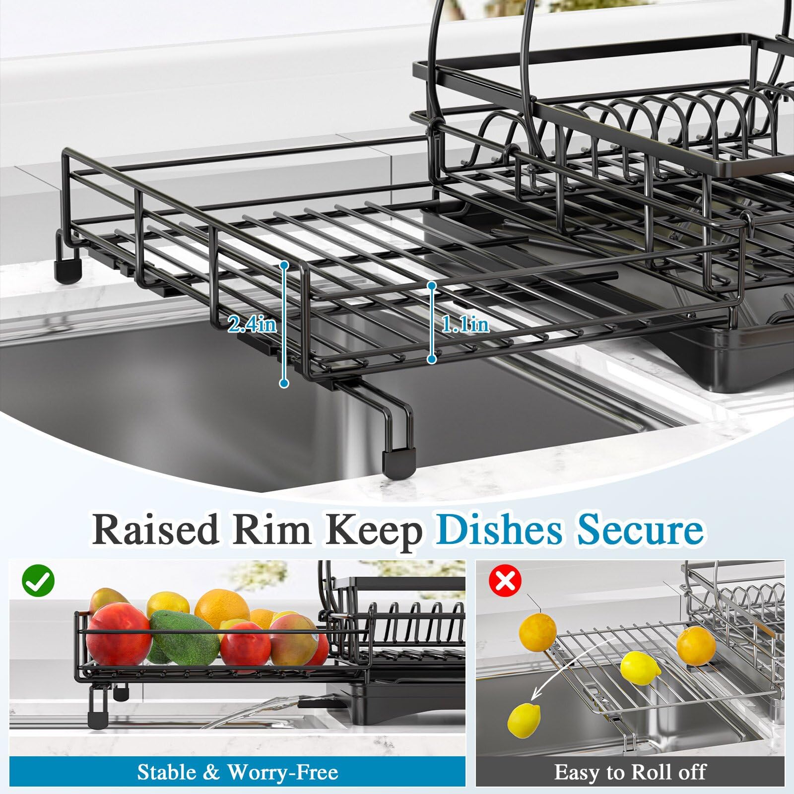 Extendable 2-Tier Dish Drying Rack with Anti-Rust Construction