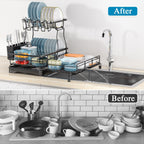 Extendable 2-Tier Dish Drying Rack with Anti-Rust Construction